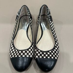 Michael Kors Black & White Houndstooth Strap Ballet Flats